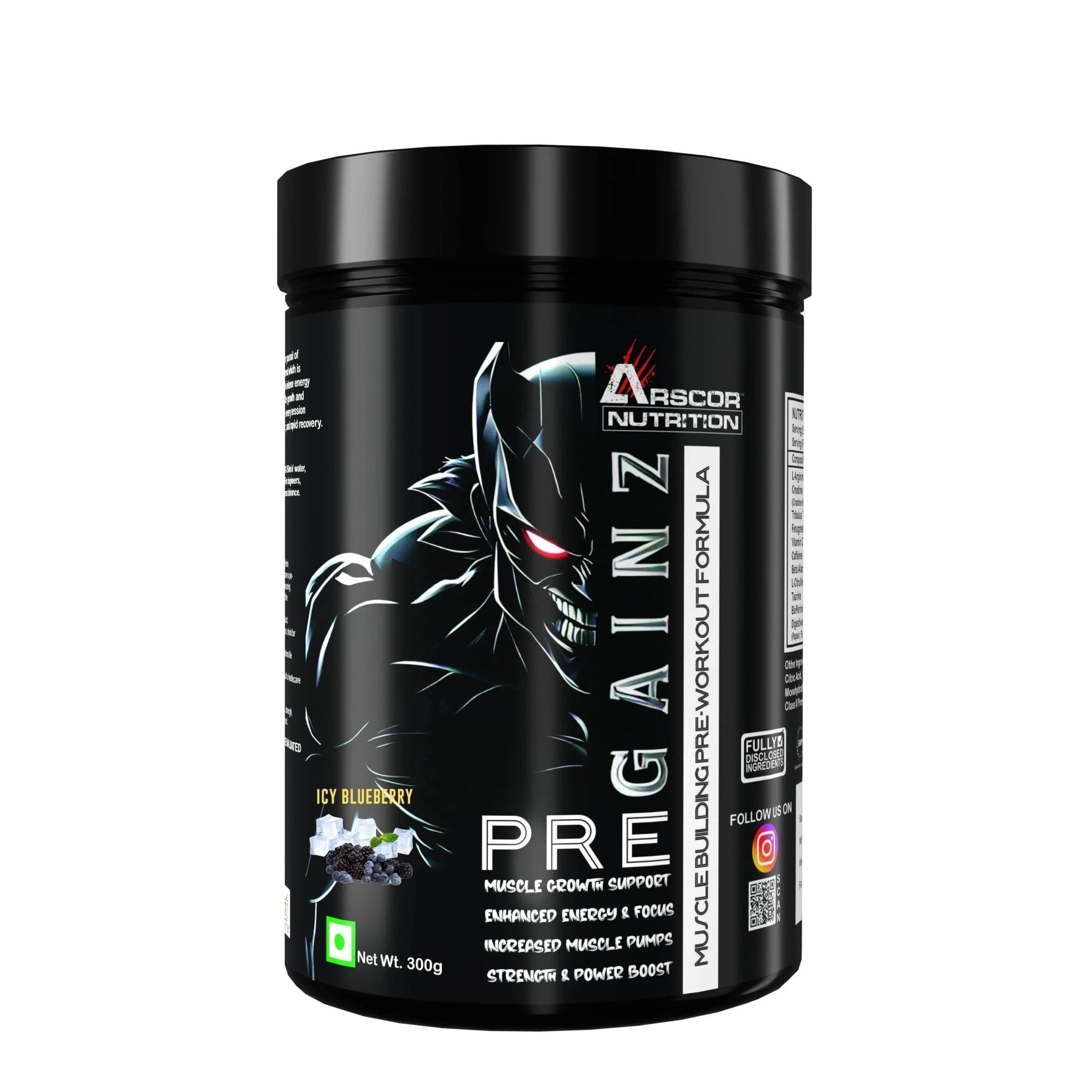 Gainz Pre: Hybrid Pre-workout Supplement for Muscle Gain & Energy Booster | Icy Blueberry